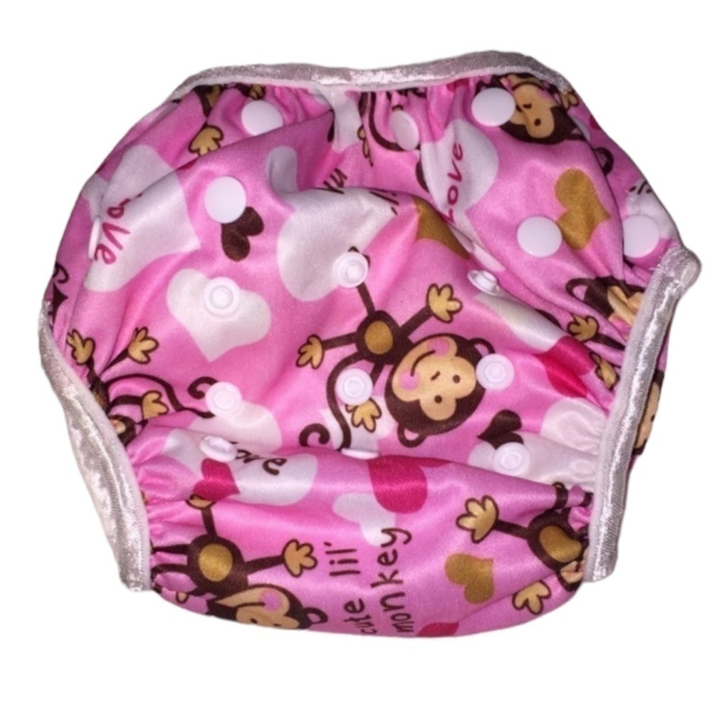 Love My Moms Pink With Monkey Pocket Cloth Diaper Cover